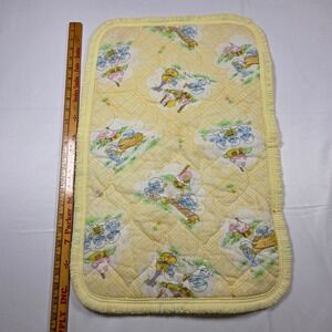 Vintage 1983 Smurfs Quilted Baby Changing Pad Yellow Gingham Dundee 26x15 Pocket